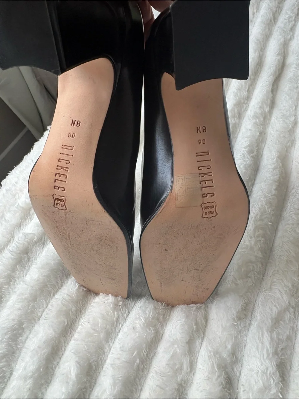 Nickels Womens Black Leather Square Toe Block Heel Pumps Size 8N Narrow